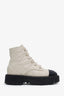 Pre-loved Chanel™ Beige/Black Leather Quilted CC Combat Boots Size 37