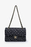Pre-loved Chanel™ 24S Black/White Calfskin Logo Printed Small Classic Double Flap Bag