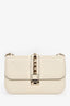 Valentino White Leather Rockstud Glam Lock Medium Shoulder Bag