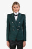 Balmain Green Padded Shoulder Lion Button Blazer Size 38