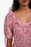 Love Shack Fancy Pink Cotton Floral Print Ruched Dress Size XS