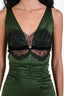 Roberto Cavalli Green Silk Lace Ruched Fitted Dress Size XS