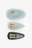 Miu Miu Green/Blue Logo Hair Clip Set of 3