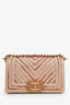 Pre-loved Chanel™ 2019 Beige/Pink Raffia Chevron Quilted Small Boy Flap Bag