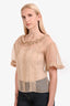 Oscar de la Renta Beige Silk Lace Raw Hem Blouse Size 4