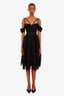 Self-Portrait Black Lace Trim Draped Shoulder Midi Dress Size 2