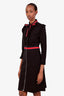 Gucci Black Jersey Web Stripe Ruffled Zipper Midi Dress Size M