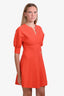 Christian Dior Orange Knit Three-Quarter Sleeve V-Neck A-Line Dress Size 6