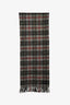 Burberry Vintage Light Grey Wool House Check Fringe Scarf