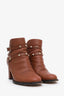 Valentino Brown Pebbled Leather Rockstud Ankle Boots Size 38.5