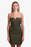Ganni Green Quilted Puffer Strapless Mini Dress Size 38