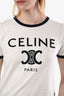 T-shirt Celine blanc/bleu marine en coton avec logo Triomphe, taille S