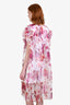 Dries Van Noten White/Pink Silk Blend Floral Short Sleeve Dress Size 34