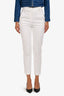 Brunello Cucinelli White Cotton Tapered Monili Detail Trousers Size 2