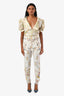Hemant & Nandita Cream/Floral Short Sleeve Ruffle Body Suit & Cuffed Pant Set Size Small
