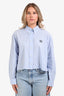 Miu Miu Blue/White Checkered Cotton Cropped Logo Shirt Size 40