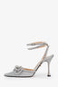 Mach & Mach Silver Glitter Crystal Bow Heels Size 39