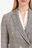 Brunello Cucinelli Beige/Blue Houndstooth Linen Blazer Size 40