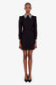 Saint Laurent Black Wool Crepe Rhinestones Long Sleeve Dress Size 36