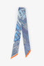 Hermès Blue/Grey/Orange Silk 'Selle de Dignitaire' Twilly