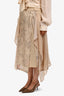 Dries Van Noten Beige Floral Silk Blend Layered Midi Skirt Size 40