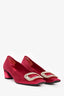 Roger Vivier Magenta Satin Square Toe Strass Buckle Kitten Heels Size 38