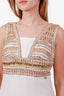Pre-loved Chanel™ White/Gold Metallic Beaded Pearl Embellished Sleeveless Midi Dress Size 42