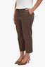 Blumarine Brown Cotton Floral Bead Embellished Cuff Capri Pants Size 46 IT