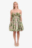 Oscar de la Renta Green/Pink Silk Floral Strapless Puff Mini Dress Size 8