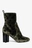 Louis Vuitton Green Velvet Monogram Block Heel Ankle Boots Size 38