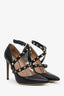 Valentino Black Leather Rockstud Ankle Strap Heels Size 39