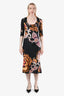 Roberto Cavalli Black Floral Print Scoop Neckline Midi Dress Size 48
