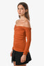 Khaite Rust Brown Ruched Off-the-Shoulder 'Zuri' Long Sleeve Top Size XS