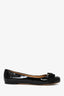 Salvatore Ferragamo Black Patent Leather Bow Detail 'Varina' Flats Size 8.5