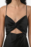 Shona Joy Black Satin Twist Front Cut-Out Midi Dress Size 4