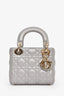 Christian Dior 2017 Pearl Grey Cannage Leather Mini Lady Dior Top Handle With Strap