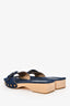 Veronica Beard Blue Denim Buckle Slip-On Sandals Wood Platform Size 8