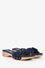 Veronica Beard Blue Denim Buckle Slip-On Sandals Wood Platform Size 8