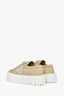 Prada Beige/White Canvas and Leather Triangle Platform Sneakers Size 36
