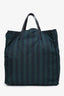 Prada Green/Navy Striped Nylon Tote Bag