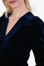 Ganni Royal Blue Velvet Deep V-Neck Long Sleeve Blouse Size S