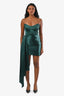Katie May Emerald Green Print Satin Strapless Mini Dress with Drape Size M