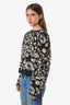 Sea New York Black Cream Patterned Chain Detail Long Sleeve Top Size M
