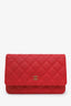 Pre-loved Chanel™ 2017-18 Red Quilted Leather Letter Embossed Classic Wallet on Chain