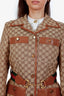 Gucci Brown GG Canvas Leather Trimmed Horsebit Web Belt Jacket Size 40
