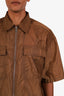 Prada Brown Nylon Zip-up Short Sleeve Shirt Size M Mens