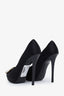 Roger Vivier Black Satin Crystal Buckle Heels Size 37.5