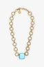 Givenchy Gold Tone Blue Iridescent Pendant Chunky Necklace