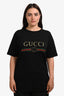 Gucci Black Logo Printed Distressed T-Shirt Size M