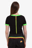 Opening Ceremony Black/Neon Leather Trim Short Sleeve Top Size S